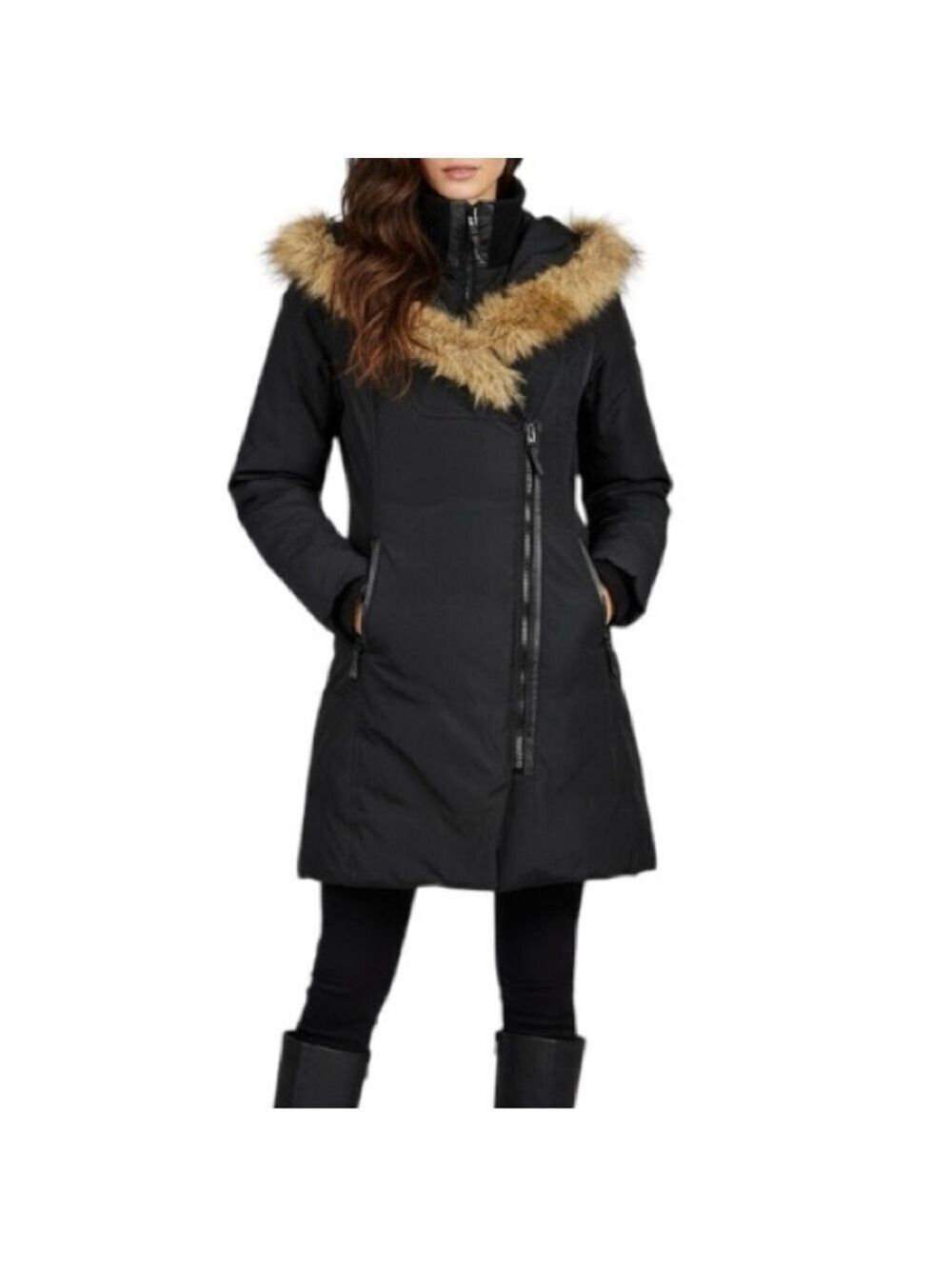 RUDSAK Atelier Noir black down parka fur collar winter coat S